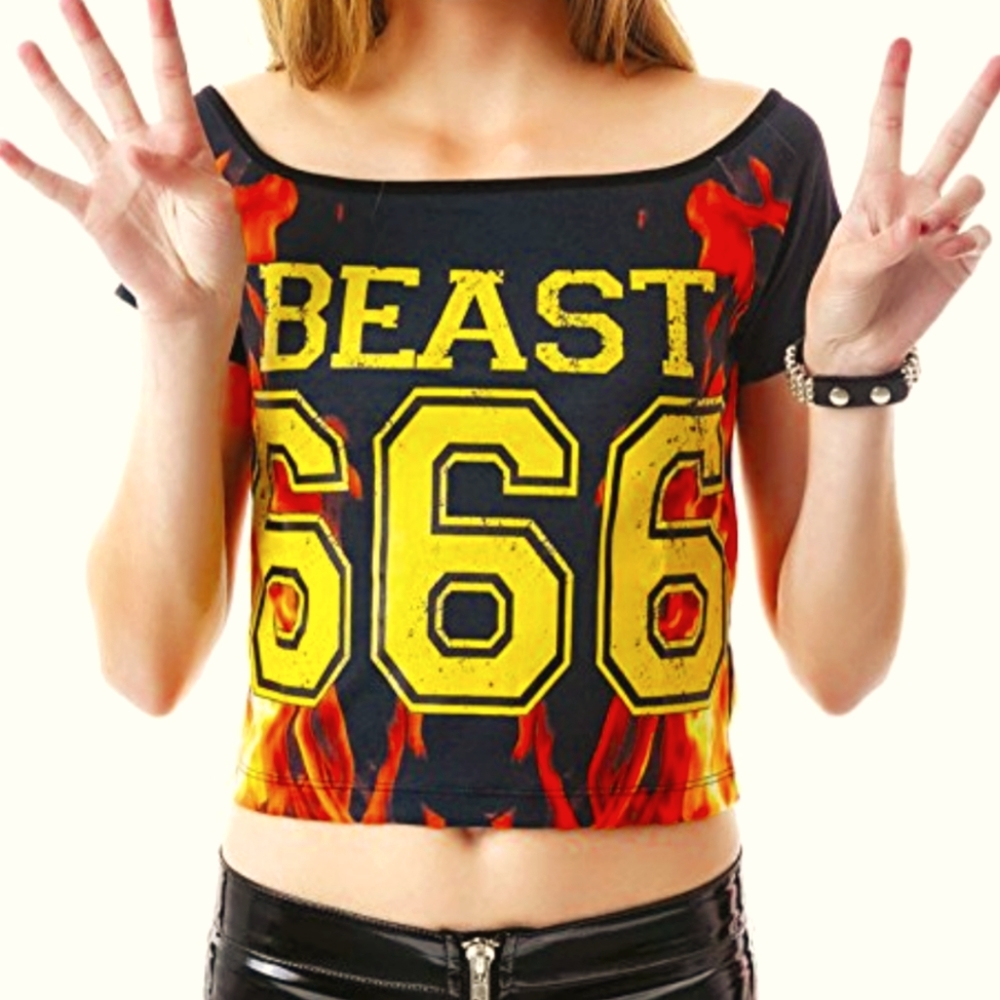 BIG SALE 🖤Beast 666 Flame Crop Top Tee🖤